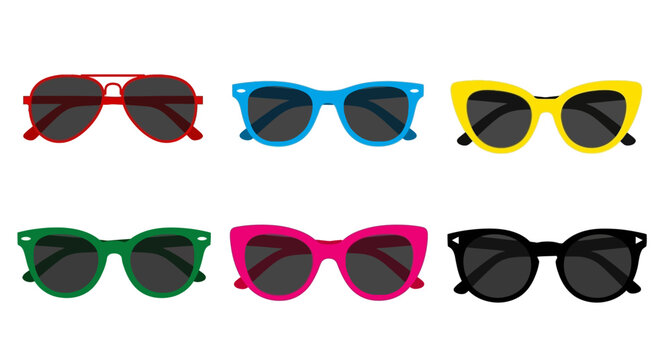 Colorful vector illustration of six trendy sunglasses designs