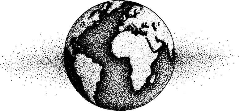 Planet earth with sacred geometry halo in black and white dotwork design for print or poster