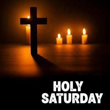 A cross and candles on holy saturday