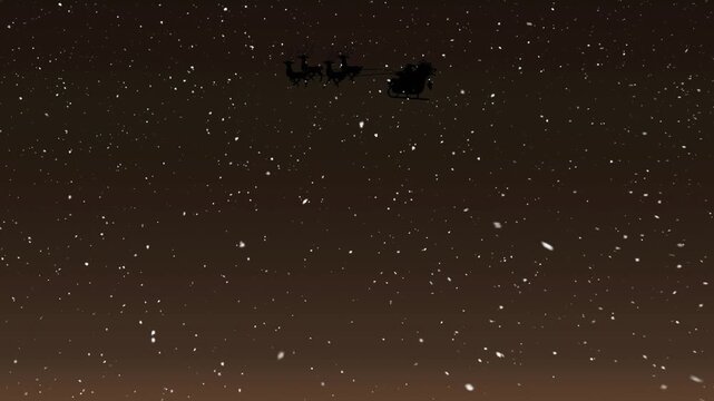 Digital video depicts Santa's sleigh ride against moon, symbolizing Christmas.