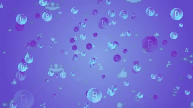 Animation of multiple falling emojis on blue background