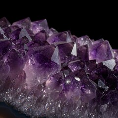 Fototapeta premium Close-up of amethyst crystal cluster on black background