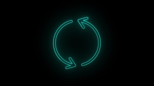 abstract glowing Neon line refresh arrow icon animation on black background. Abstract beautiful neon refresh and recycle icon animation background. 4k video.
