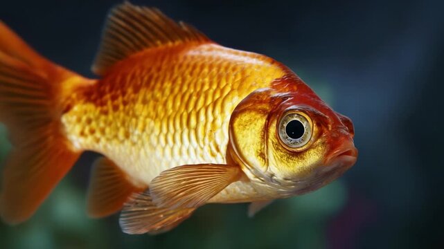 A Captivating Goldfish Gliding Gracefully Through the Water, Showcasing Its Vibrant Colors and Unique Features in the Underwater Environment.
