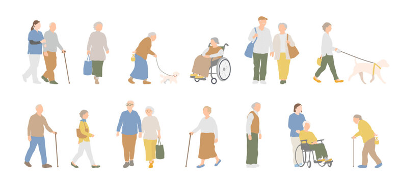 シニアの日常生活 人物イラストセット