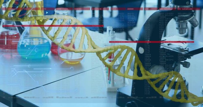 Animation of digital data processing over dna strand and laboratory