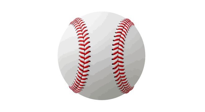 Close-up view of a white baseball with red stitching on a white background
