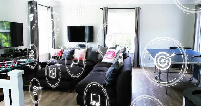 Icon laptop fading in after delay sparking tech symbols drifting highlighting learning concepts