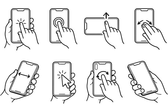 Smartphone Touch Gesture Icons Minimal Line Art Vector Set