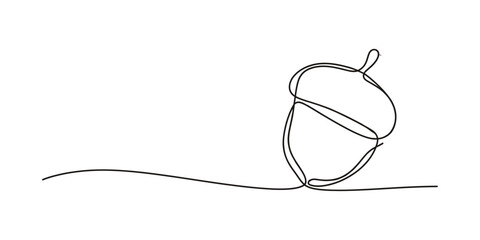 Minimalist single line art illustration of an acorn nut isolated on white background. © Badhon_Designer