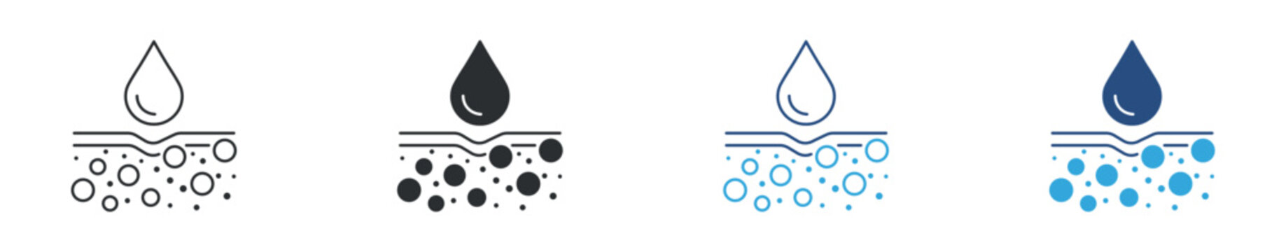 Water filtration and purification icon set. Clean water, liquid drop, filtering process and sanitation concept. Vector illustration.