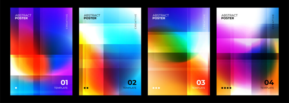 Abstract Posters Set. Bright gradient stripes. Blurred backgrounds. Defocused color templates for creative graphic design. Vector illustration.