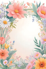 Obraz premium Delicate pastel floral frame with blooming spring flowers and leaves