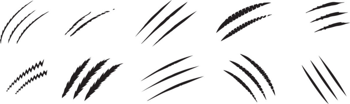 claw mark vector set grid of slashes scratches and cuts