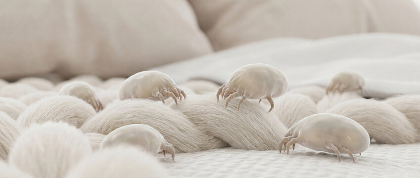 Dust mites infestation on bed mattress fabric
