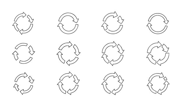 A set of circular arrow icons in a minimalist line art style