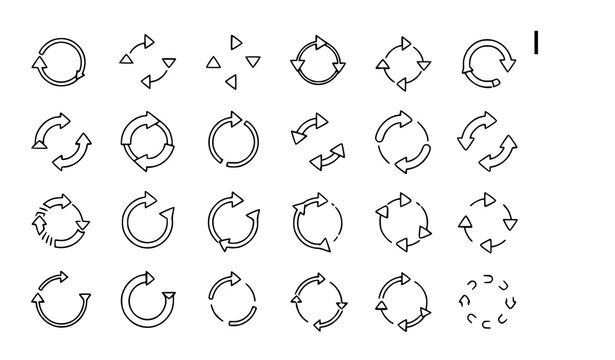 A collection of various circular arrow icons in a simple line style