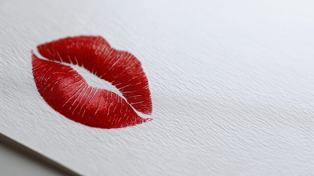 Roter Lippenstiftabdruck auf wei&szlig;em Papier als Kuss-Symbol