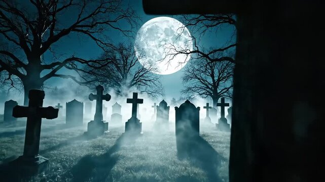Graveyard under full moon