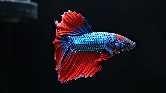 Colorful betta fish in dark water