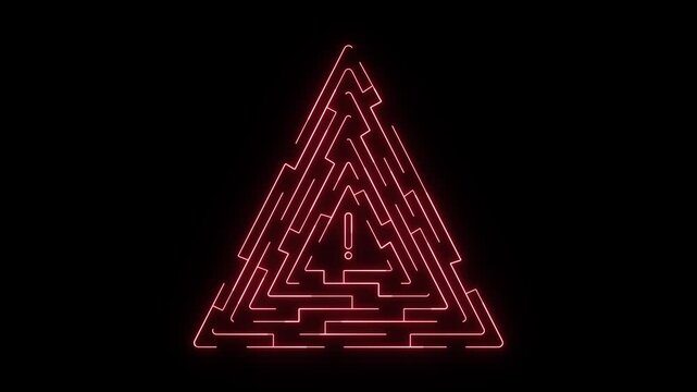 Animation of glowing neon Warning attention icon signal , alert , risk , safety, danger road warning sign animated 4k video

