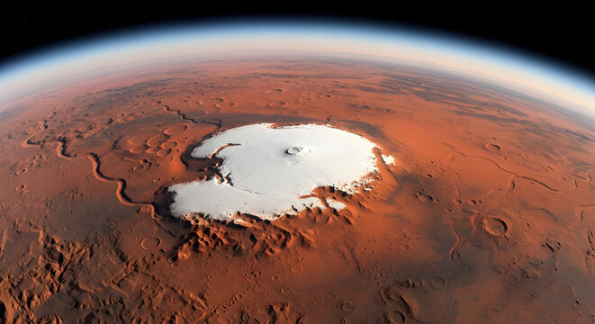 Mars Polar Ice Cap with Cratered Landscape