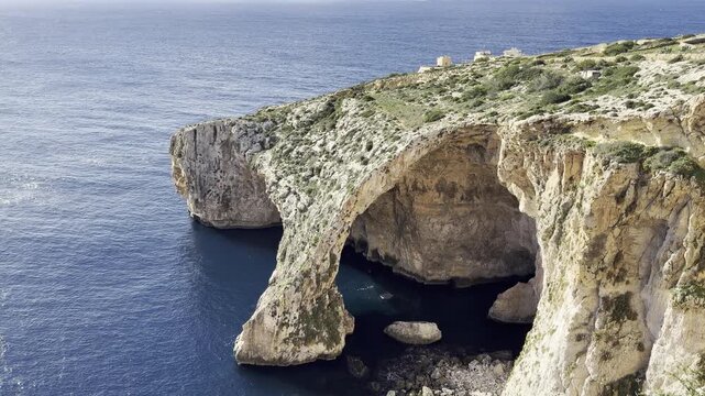 Blue Grotto Malta.Rocky coastline of Malta. Natural landscape