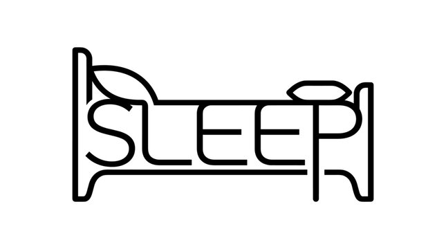 Creative calligram of the word SLEEP shaped like a bed