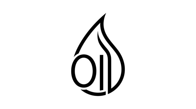 Black vector calligram of the word "OIL" in a droplet shape