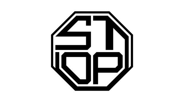 Minimalist black stop sign calligram vector