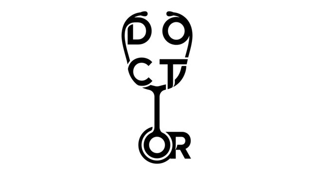 Black vector calligram of "DOCTOR" shaped like a stethoscope