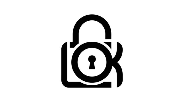 Minimalist black padlock calligram of the word LOCK