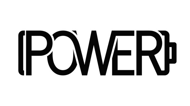Black vector calligram "POWER" shaped like a battery icon