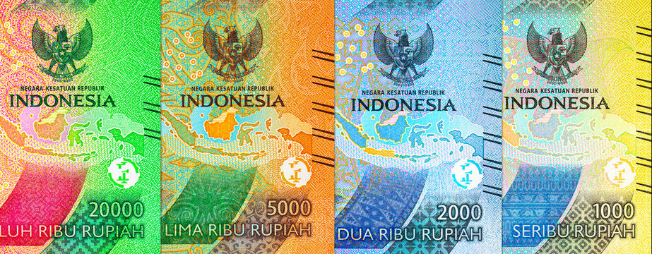 Rupiah Indonesia banknotes of various denominations. New money of Indonesia.