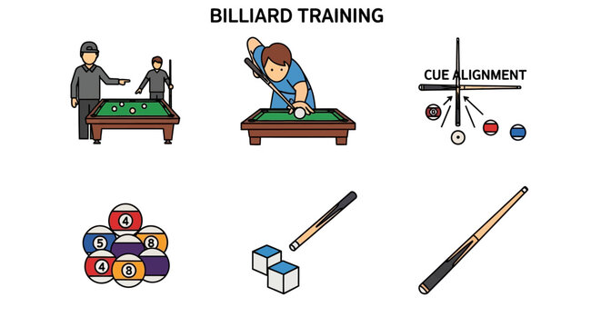 Billiard Training Set With Cue Ball Aiming And Ball Arrangement For Sports Game Development