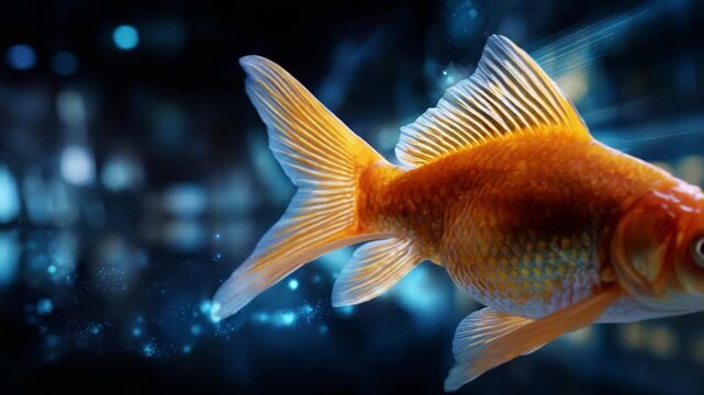 A Vibrant Goldfish Swimming Gracefully Through a Dazzling Underwater Environment Filled with Ethereal Light and Mystical Visual Effects