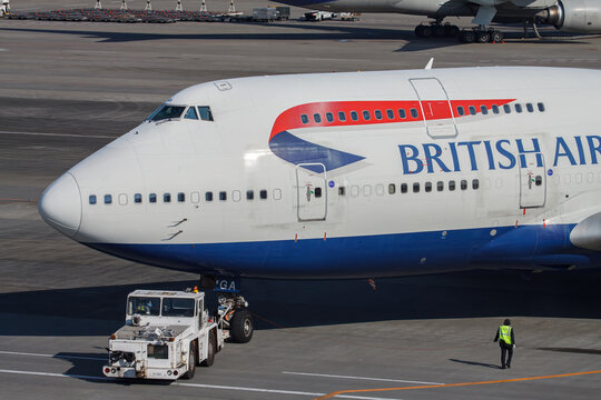 Narita, Chiba Japan - 2010 December 09: A British Airways Boeing 747-400 (G-BNGA) parked on the apron at Narita International Airport (NRT).