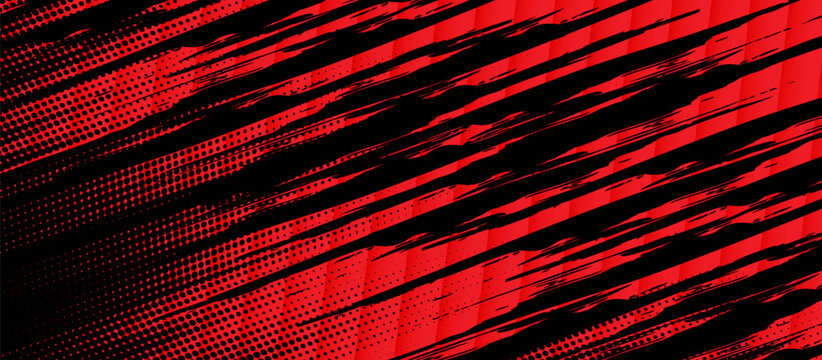 Abstract pattern of sharp black lines on red background, dynamic brush stroke effect, halftone texture, modern ed style.