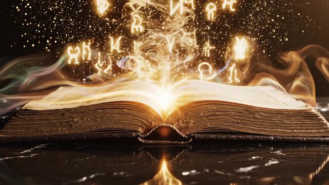 Open book with glowing magical symbols