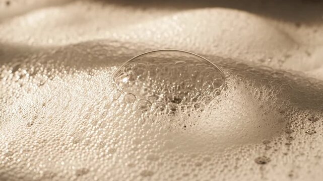 Close-up of Water Pouring into Sudsy Liquid Creating Bubbles and Foam.
