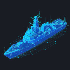 Digital Blueprint of a Naval Destroyer Ship. © Ferri