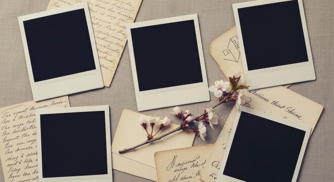 Vintage Polaroid photos with flowers.