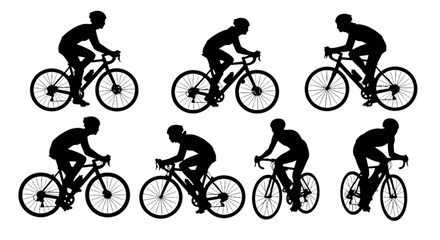 Obraz premium Silhouette of cyclists in various positions on bicycles