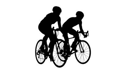 Fototapeta premium Silhouette of two cyclists riding bicycles