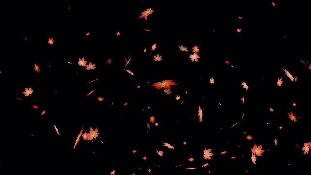 Flying Orange Leaf Particles Abstract Wind Motion Seamless Background Animation on Transparent Background