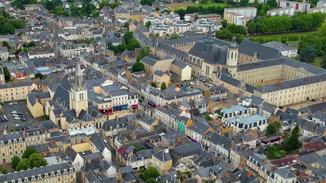 A panorama aerial view of the City La Fleche in France. On a sunny noon in summer beside the old town.