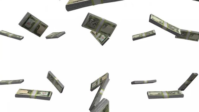 Eritrea Money, Eritrean Nakfa Banknotes Falling, ERN Currency Stacks, White Background, 4K