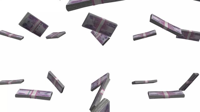 Ethiopia Money, Ethiopian Birr Banknotes Falling, ETB Currency Stacks, White Background, 4K