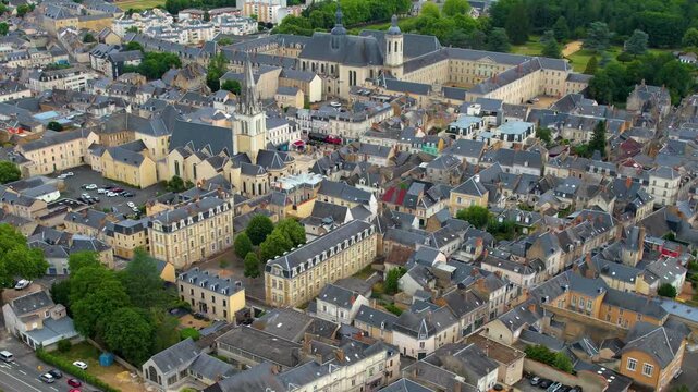 A panorama aerial view of the City La Fleche in France. On a sunny noon in summer beside the old town.