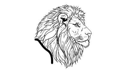 Obraz premium A minimalist vector illustration of a lion's head in profile, showcasing its majestic mane and regal expression.